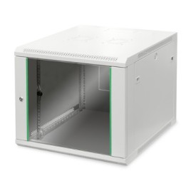 ARMADIO RACK 19 9 UNITA DA MURO (A)505 X (L)600 X PROFONDITA 600 MM. COLORE GRIGIO PORTA VETRO