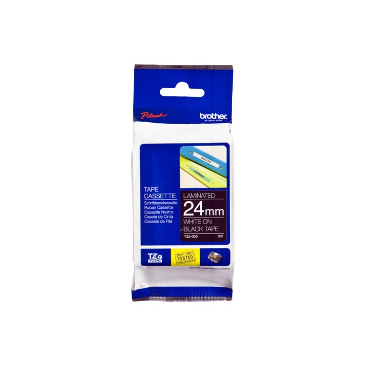 BROTHER NASTRO LAMINATO DA 24MM LUNGHEZZA 8 METRI COLORE BIANCO SU FONDO NERO
