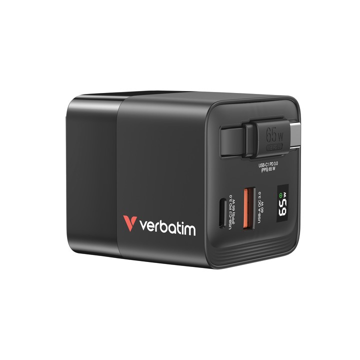 VERBATIM ALIMENTATORE GAN CHARGER DA MURO 65W 2 PORTE CON CAVO INCORPORATO