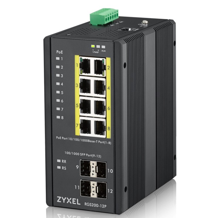 ZYXEL SWITCH INDUSTRIALE MANAGED, 12X GIGABIT POE 240W, DIN RAIL, ALIM. 12-58V DC