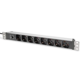 DIGITUS Presa multipla con profilo in alluminio e prefusibile, uscita italiana 8x, cavo di alimentazione 2 m, spina IEC C14