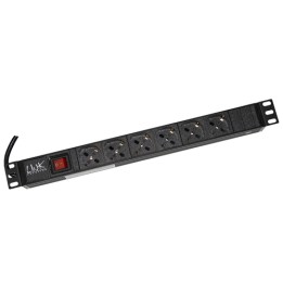 MULTIPRESA DA RACK 19 6 PRESE UNIVERSALI CON INTERRUTTORE SPINA ITALIANA 16A COLORE NERO VITI INCLUSE