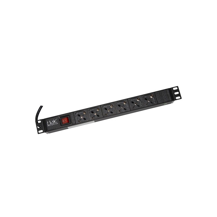 MULTIPRESA DA RACK 19 6 PRESE UNIVERSALI CON INTERRUTTORE SPINA ITALIANA 16A COLORE NERO VITI INCLUSE