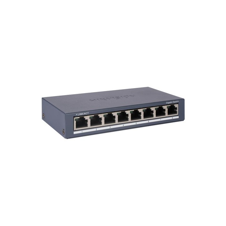 HIKVISION SWITCH 8 PORTE GIGABIT RJ45 PORTS, DESKTOP STEEL CASE UNMANAGED SWITCH