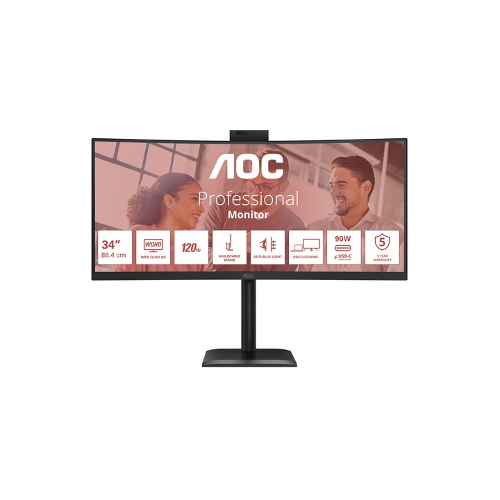 AOC MONITOR 34 LED VA 4K UHD 21:9 4MS 120hz 350 CDM, REG ALTEZZA, DP/HDMI, USB-C, WEBCAM, MULTIMEDIA