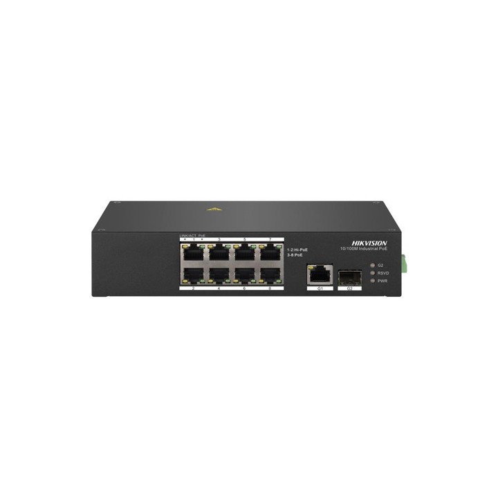 HIKVISION SWITCH INDUSTRIALE 10/100 HI-POE DIN + UPLINK GIGABIT SFP UNMANAGED