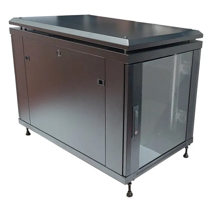 ARMADIO RACK 19 12 UNITA (A)700X (L)600 X PROFONDITA 1000 MM. COLORE NERO PORTA VETRO