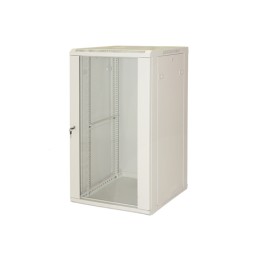 ARMADIO RACK 19 18 UNITA DA MURO (A)900 (L)600 X PROFONDITA 600 MM. COLORE GRIGIO CHIARO PORTA VETRO