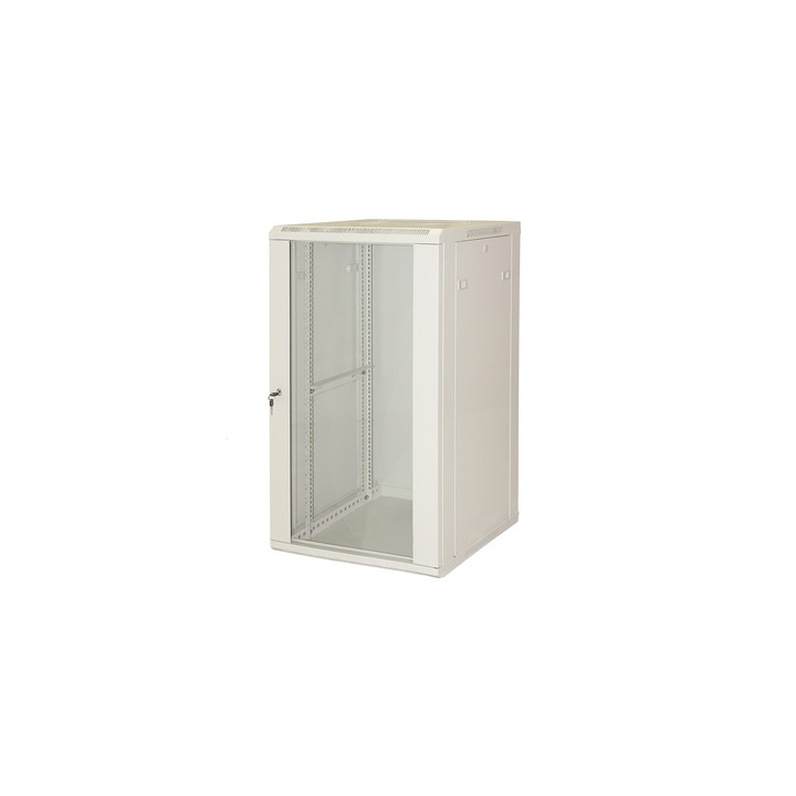 ARMADIO RACK 19 18 UNITA DA MURO (A)900 (L)600 X PROFONDITA 600 MM. COLORE GRIGIO CHIARO PORTA VETRO