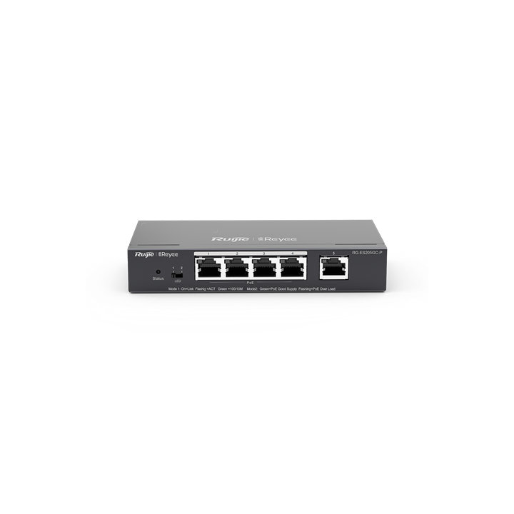 REYEE SMART SWITCH POE GIGABIT 5 P., 4 P. POE/POE+, POE POWER BUDGET 54W (CHASSIS METALLICO DESKTOP)