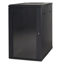 ARMADIO RACK 19 18 UNITA DA MURO (A)900 (L)600 X PROFONDITA 600 MM. COLORE NERO PORTA VETRO