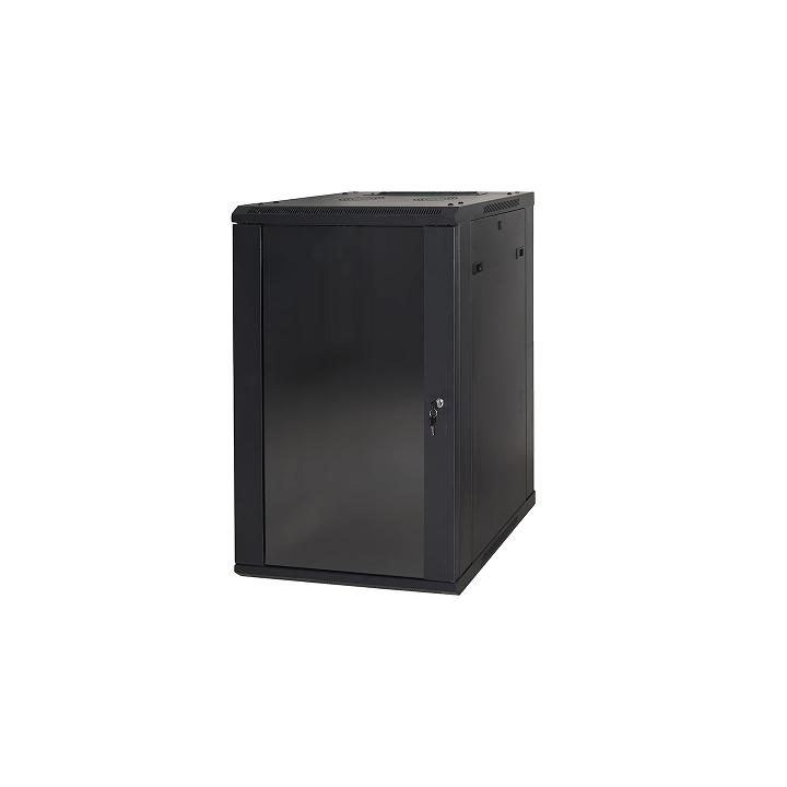 ARMADIO RACK 19 18 UNITA DA MURO (A)900 (L)600 X PROFONDITA 600 MM. COLORE NERO PORTA VETRO