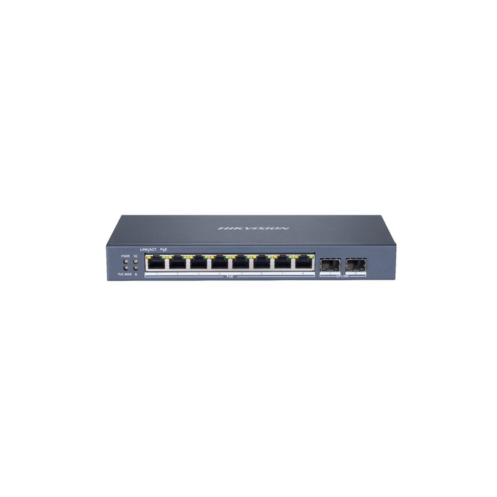 HIKVISION SWITCH L2, SMART MANAGED, 8 GIGABIT RJ45 POE PORTS, 2 GIGABIT RJ45 PORT, 802.3AF/AT, POE P