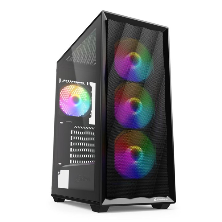 SHARKOON CASE 2X U3, VETRO TEMPERATO, 4X 120 RAINBOW LED FAN