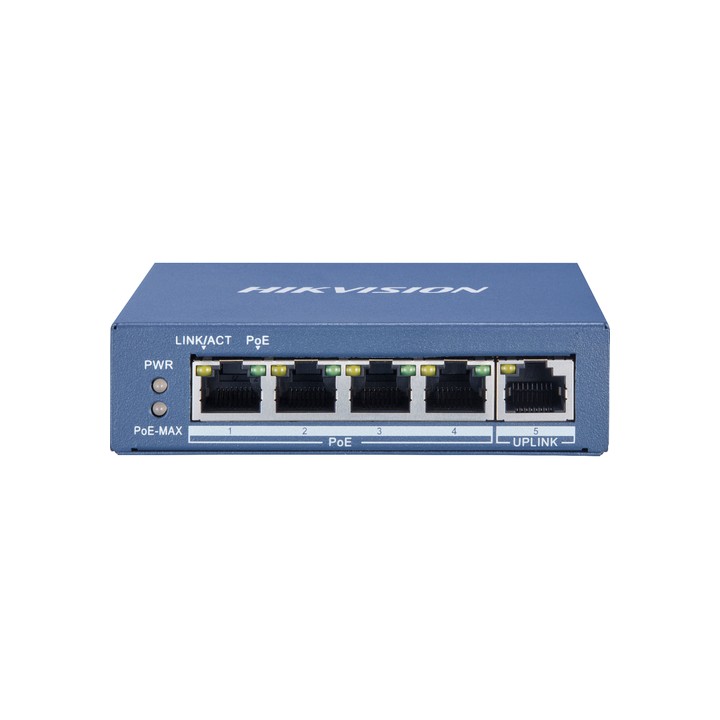 HIKVISION SWITCH 4 PORT GIGABIT UNMANAGED POE SWITCH 1 GIGABIT RJ45 UPLINK PORT, 802.3AF/AT, POE PO