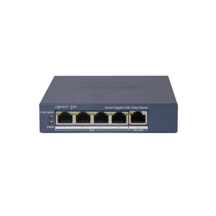 HIKVISION SWITCH L2, SMART MANAGED, 4 GIGABIT RJ45 POE PORTS, 1 GIGABIT RJ45 PORT, 802.3AF/AT, POE P