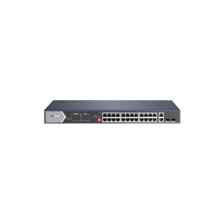HIKVISION SWITCH 28-PORT GIGABIT UNMANAGED HI-POE SWITCH 24 GIGABIT RJ45 POE PORTS, 2 GIGABIT RJ45,