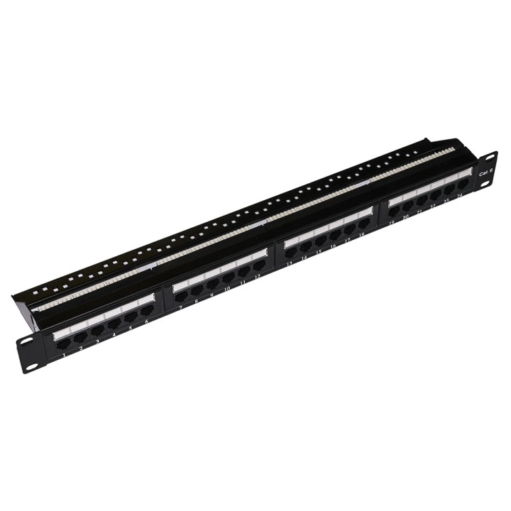 PANNELLO PATCH 19 NON SCHERMATO UTP 24 PORTE 8 POLI RJ45 PER RETI CATEGORIA 6 NERO