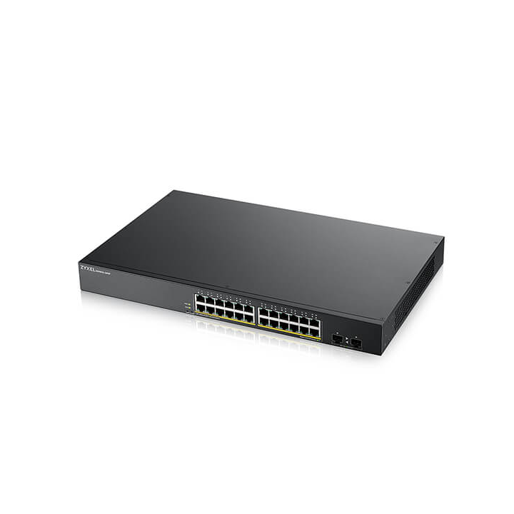 ZYXEL SWITCH MANAGED 24 PORTE GIGABIT+2 SFP GIGABIT, IPV6, VLAN, DESIGN SENZA VENTOLE, RACK