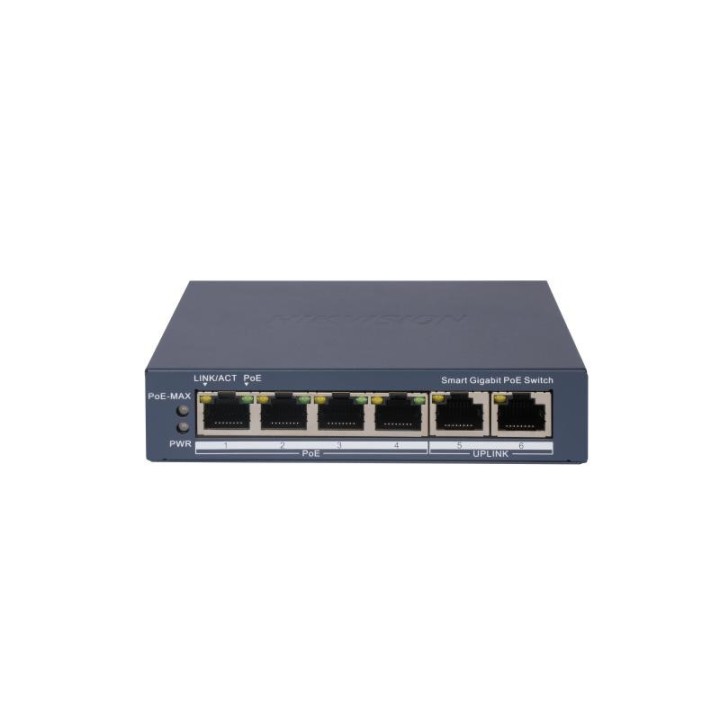 HIKVISION SWITCH L2, SMART MANAGED, 4 GIGABIT RJ45 POE PORTS, 2 GIGABIT RJ45 PORT, 802.3AF/AT, POE P