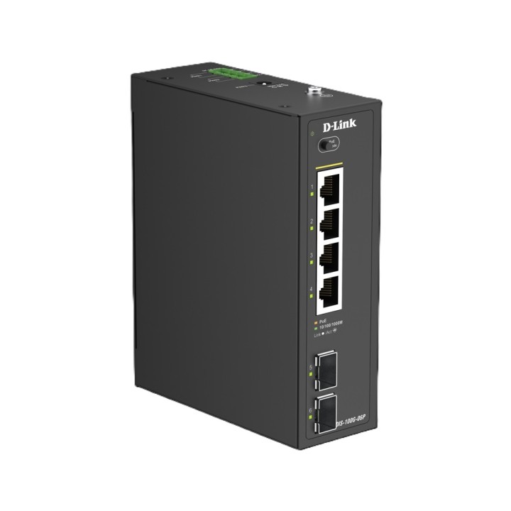 D-LINK SWITCH 6-PORT GIGABIT INDUSTRIAL POE+ UNMANAGED WITH 2 X SFP PORTS
