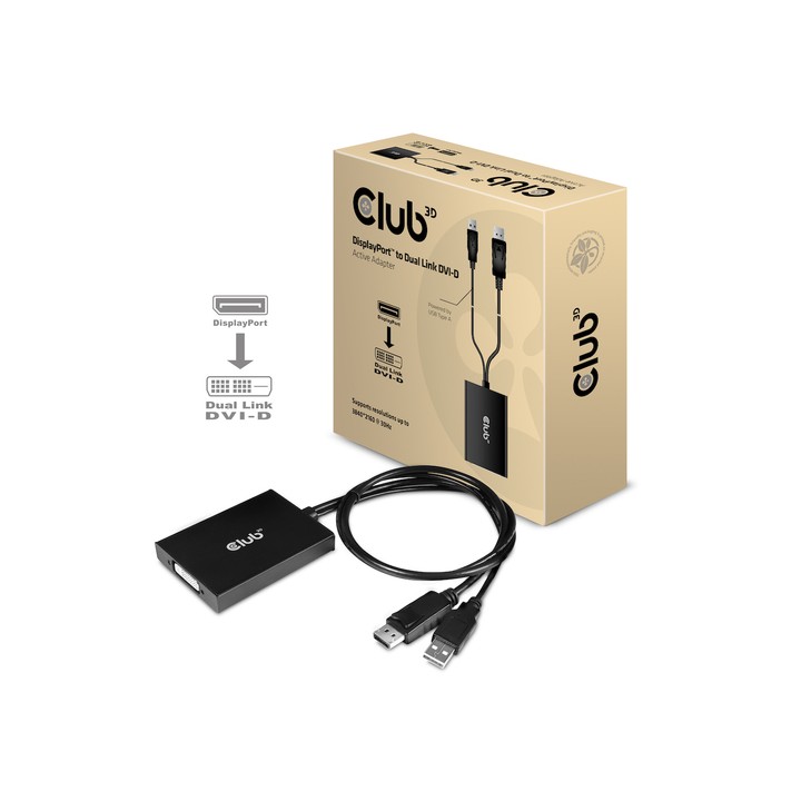 CLUB3D DISPLAYPORT TO DUAL LINK DVI-I DUAL LINK ACTIVE ADAPTER MAX RES 4K30HZ