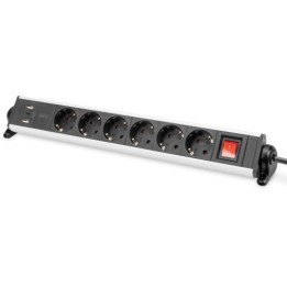 DIGITUS Presa multipla Office a 6 posti con 3 porte USB