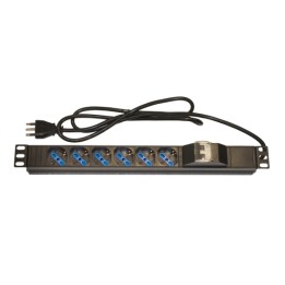 MULTIPRESA ALIMENTAZIONE PER RACK 19 CON 6 PRESE UNIVERSALI TRIPOLARI/SCHUKO MAGNETOTERMICA CON STAFFE COLORE ROSSO