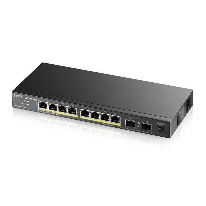 ZYXEL SWITCH UNMANAGED, 8XGB POE EROG.FINO 120W, 2X SFP GIGABIT,SENZA VENTOLE, DESKTOP