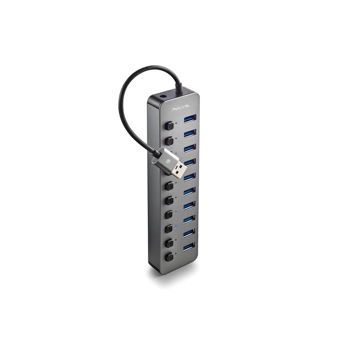 NGS IHUB 10: Hub 10 porte USB 3.0. Velocit di trasferimento dati a 5Gbps. Lunghezza del cavo: 180 m