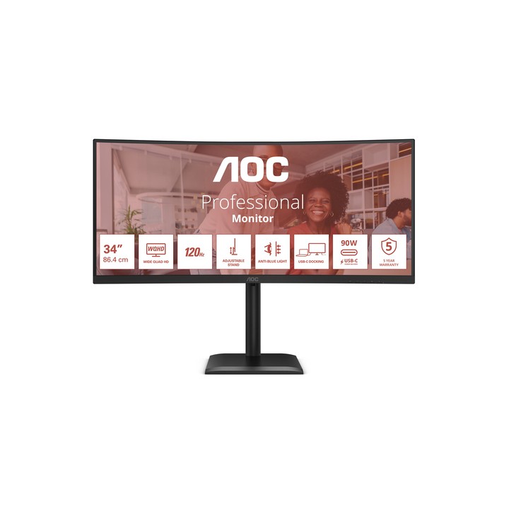 AOC MONITOR CURVO 34 LED VA UWQHD 21:9 4MS 120hz 350 CDM, REG ALTEZZA, USB-C, DP/HDMI, MULTIM