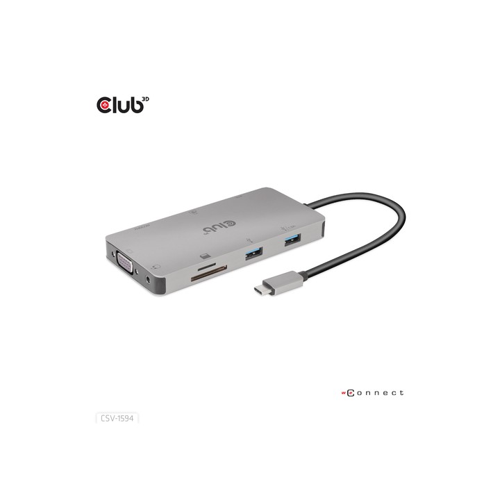 CLUB3D HUB USB GEN1 TYPE-C 9-in-1, HDMI, VGA, 2x USB Gen1 TYPE-A, RJ45, SD/Micro SD, USB Gen1 Type-C