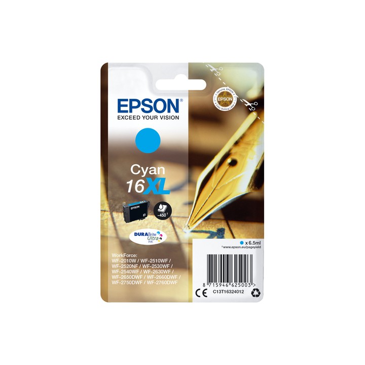 EPSON CART INK XL CIANO PER WF-2510WF, WF-2520NF, WF-2530WF WF-2540WF SERIE 16XL PENNA E CRUCIVERBA