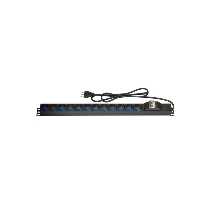 MULTIPRESA VERTICALE A 12 PORTE UNIVERSALI PER ARMADI RACK CON INTERRUTTORE MAGNETOTERMICO