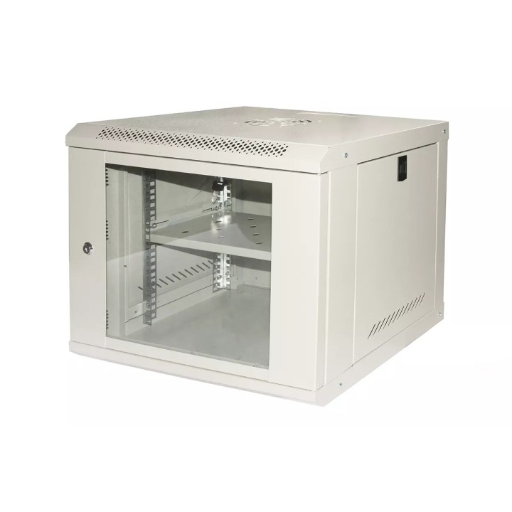 ARMADIO RACK 19 9U LINK SERIE LIGHT COLORE GRIGIO CON PORTA VETRO (AxPxL) MM 450X400X530 RIPIANO INCLUSO