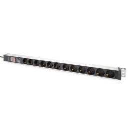 DIGITUS Presa multipla con profilo in alluminio con interruttore e protezione contro la sovratensione, presa munita di messa a t