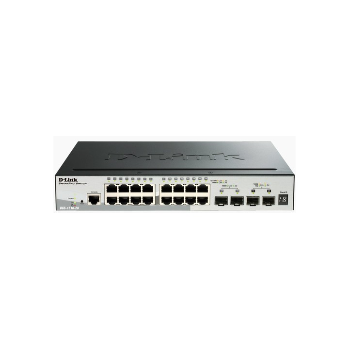 D-LINK SWITCH 16 PORTE GIGABIT + 2 PORTE SFP + 2 PORTE SFP SMART MANAGED STACKABLE
