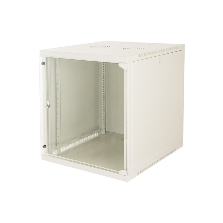 ARMADIO RACK 19 12 UNITA DA MURO (A)620X (L)540 X PROFONDITA 600 MM. COLORE GRIGIO CHIARO PORTA VETRO