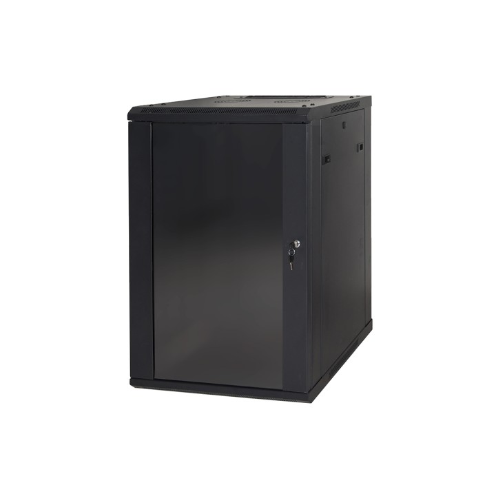 ARMADIO RACK 19 15 UNITA DA MURO (A) 770 x (L) 600 x (P) 450 NERO DISASSEMBLATO PORTA VETRO