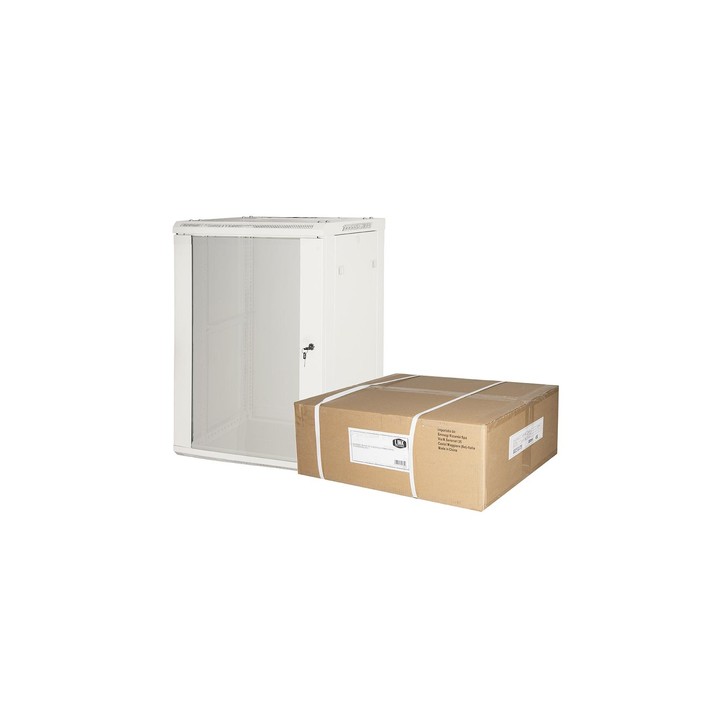 ARMADIO RACK 19 15 UNITA DA MURO (A) 770 x (L) 600 x (P) 450 GRIGIO DISASSEMBLATO PORTA VETRO