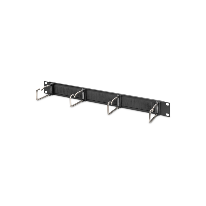 PANNELLO DI GESTIONE CAVI 1HE CON GUARNIZIONE A SPAZZOLA 4 ANELLI IN ACCIAIO 40X75 MM, NERO (RAL 9005)