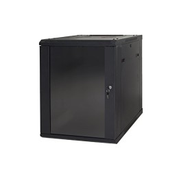 ARMADIO RACK 19 9 UNITA DA MURO A) 500 x (L) 600 x (P) 450 NERO DISASSEMBLATO PORTA VETRO