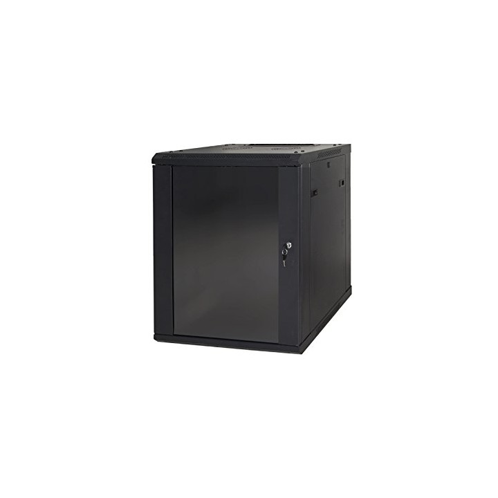 ARMADIO RACK 19 9 UNITA DA MURO A) 500 x (L) 600 x (P) 450 NERO DISASSEMBLATO PORTA VETRO