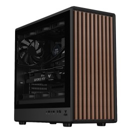 CASE WOODY W2B GAMING TOWER ATX 4x14CM BLACK fAN 2xUSB3 TYPE-C WOOD FRONT DARKER TEMP GLASS SIDE