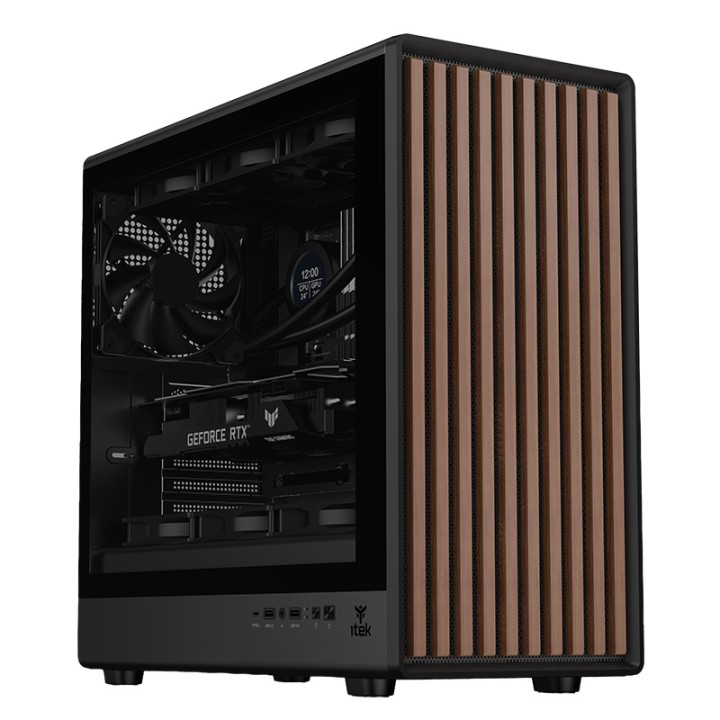 CASE WOODY W2B GAMING TOWER ATX 4x14CM BLACK fAN 2xUSB3 TYPE-C WOOD FRONT DARKER TEMP GLASS SIDE