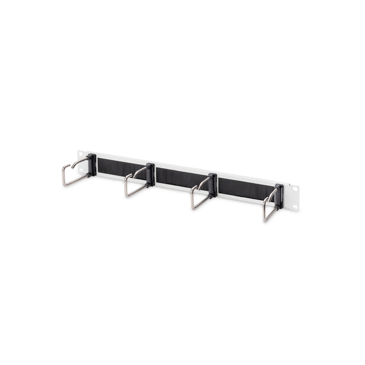 PANNELLO DI GESTIONE CAVI 1HE CON GUARNIZIONE A SPAZZOLA 4 ANELLI IN ACCIAIO 40X75 MM, GRIGIO (RAL 7035)