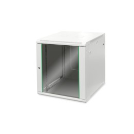 ARMADIO RACK 19 12 UNITA DA MURO (A)638 X (L)600 X PROFONDITA 600 MM. COLORE GRIGIO PORTA VETRO