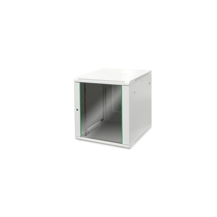 ARMADIO RACK 19 12 UNITA DA MURO (A)638 X (L)600 X PROFONDITA 600 MM. COLORE GRIGIO PORTA VETRO