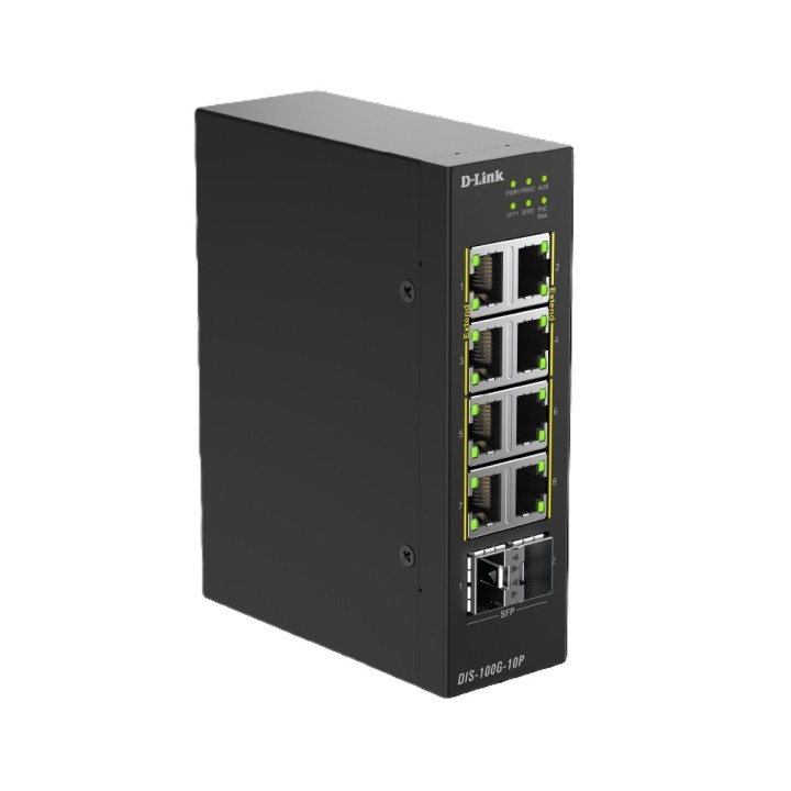 D-LINK SWITCH 10-PORT GIGABIT INDUSTRIAL POE+ UNMANAGED WITH 2 X 2.5G SFP+ PORTS