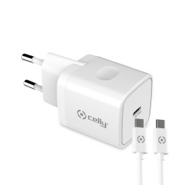 CELLY -POWER DELIVERY CHARGER 20W + USB-C TO USB-C CABLE WHITE